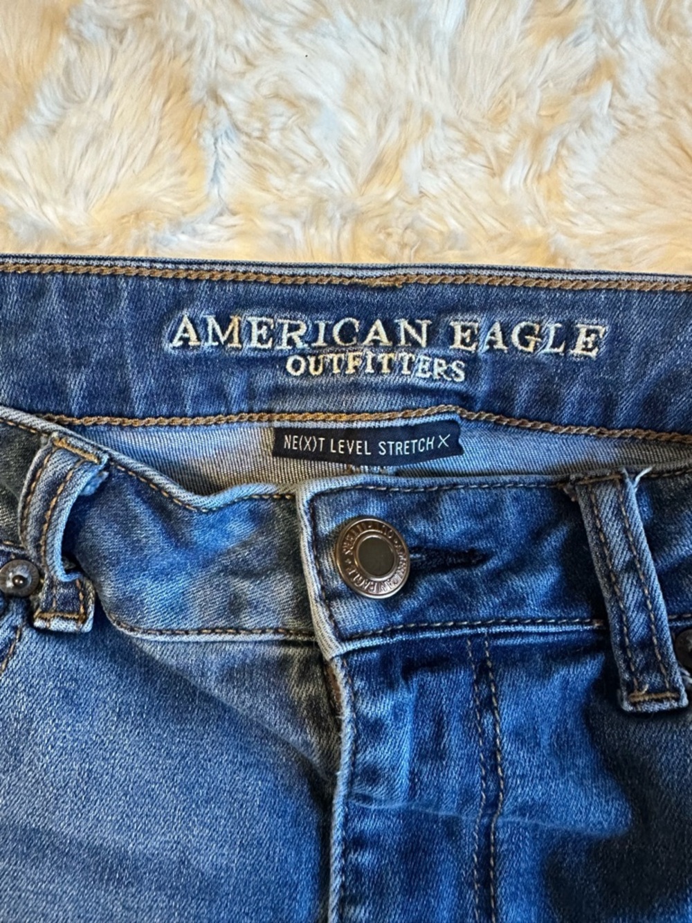 American Eagle Outfitters Dark Blue Stretch Jeans with Branded Waist